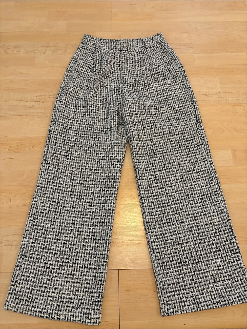 Commense Black & White Tweed Wide Leg Trousers